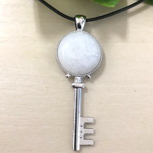 White Quartz Crystal Natural Stone Key Shaped Pendant Necklace Healing Gemstone